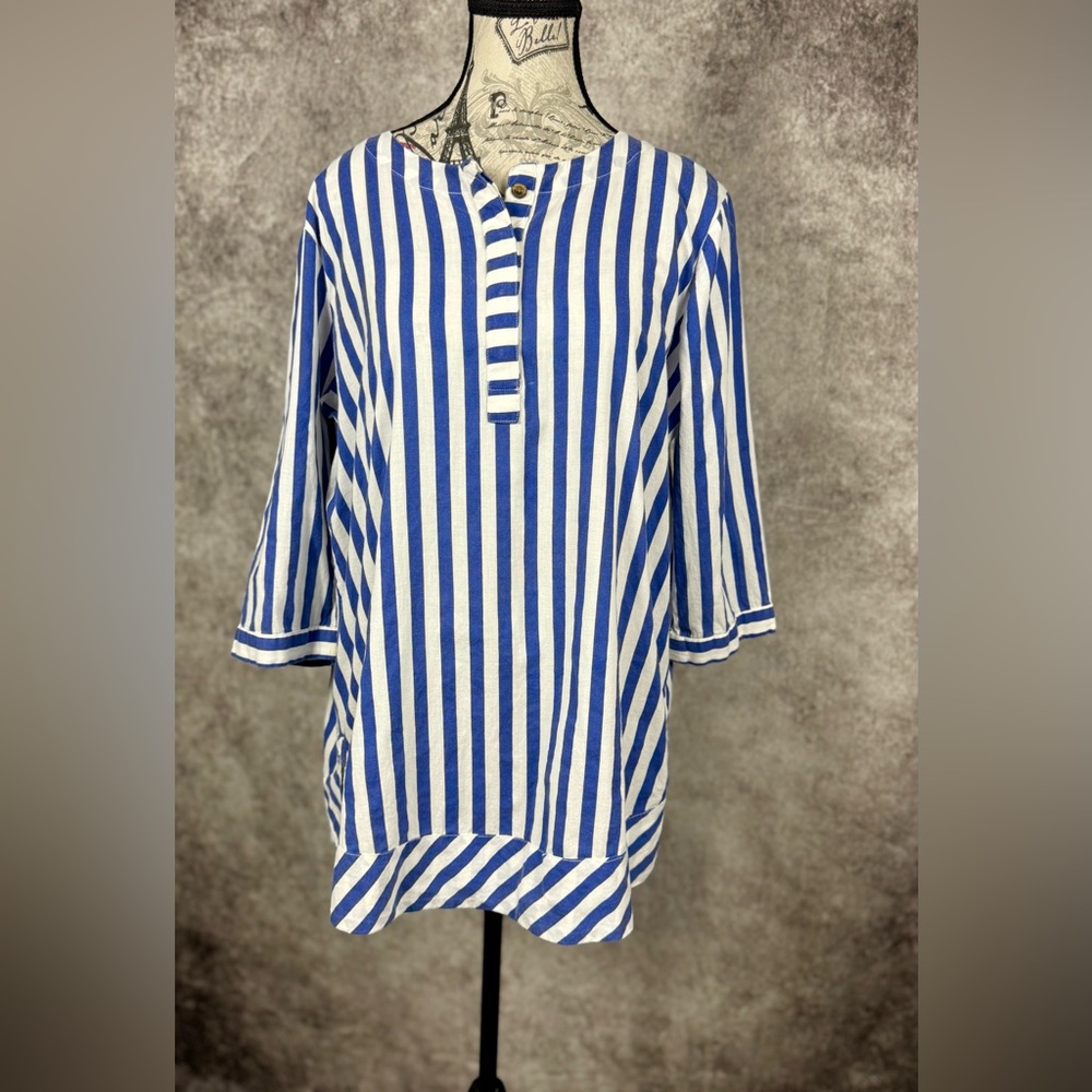 Blair Chic Cotton Blue and White Striped Tunic Top Size M